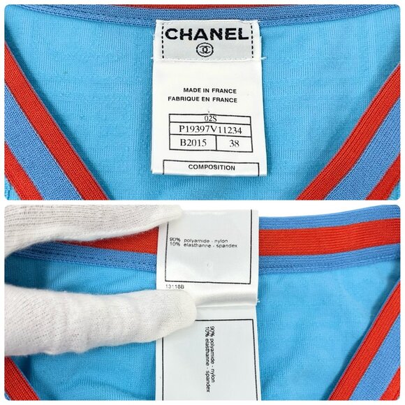 CHANEL Vintage 02S CC Mark Logo Tank Top #38 Terry Orange Blue Nylon [103087] - Picture 10 of 10